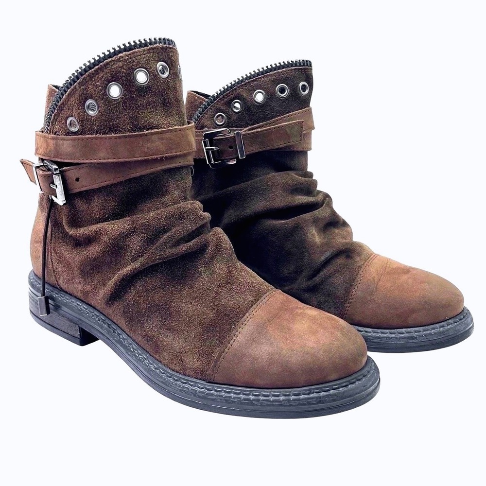 Free People Zac Moto Boot Suede Slouchy  Chocolate Brown Sz 7.5/38 Made in Italy